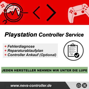 Abgebildete Controller mit Schriftzug Playstation Controller Service und Reparaturangebot
