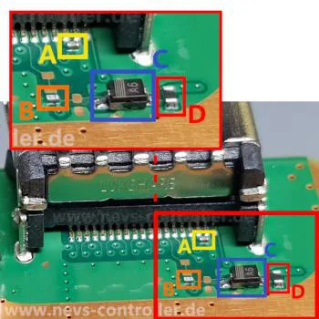 PS5 Konsole Motherboard, Abbildung zeigt HDMI Port und deren zugehörigen Widerstände und Kondensator oder Diode mit Bezeichnungen