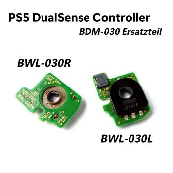 Zwei kleine grüne Ersatzteile, Platinen mit Vorder und Rückseite für PS5 Dualsense Controller für BDM-030 Modelle