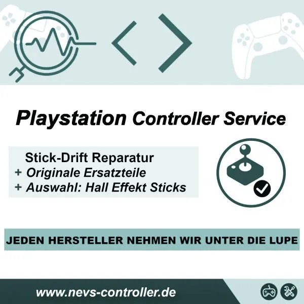 Abgebildete Controller mit Schriftzug Playstation Controller Service Stick Drift Originale Ersatzteile und Hall Effekt Sticks