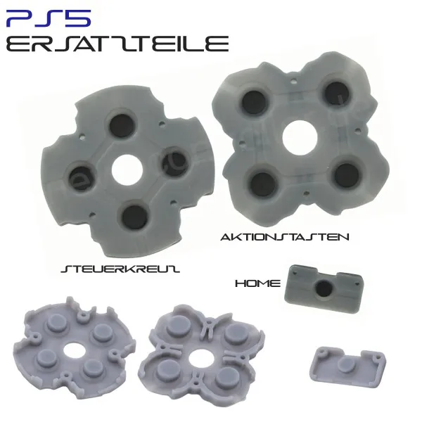 Reparatur Ersatzteile für alle PS5 Dualsense Controller, leitfähige Silikon Ersatz Tasten für Steuerkreuz, Aktionstasten und Home-Button Set