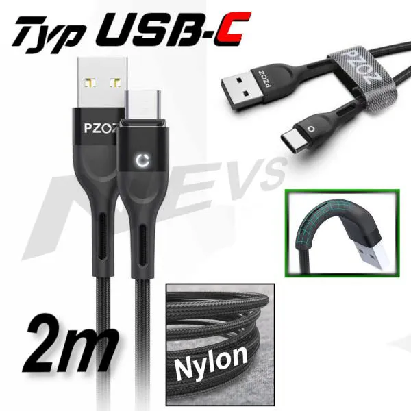 Ladekabel Nylon schwarz Typ USB-C