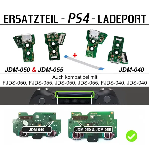 PS4 Dualshock Controller Ersatzteil für Ladeport, Anschluss, Ladekabel, Micro USB Modelle JDM, JDS und FJDS-040, -050 und -055 nach Auswahl