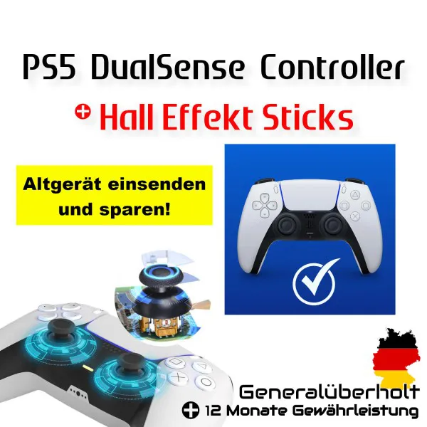 PS5 DualSense Controller Generalüberholt mit Hall Effekt Sticks und Gewährleistung
